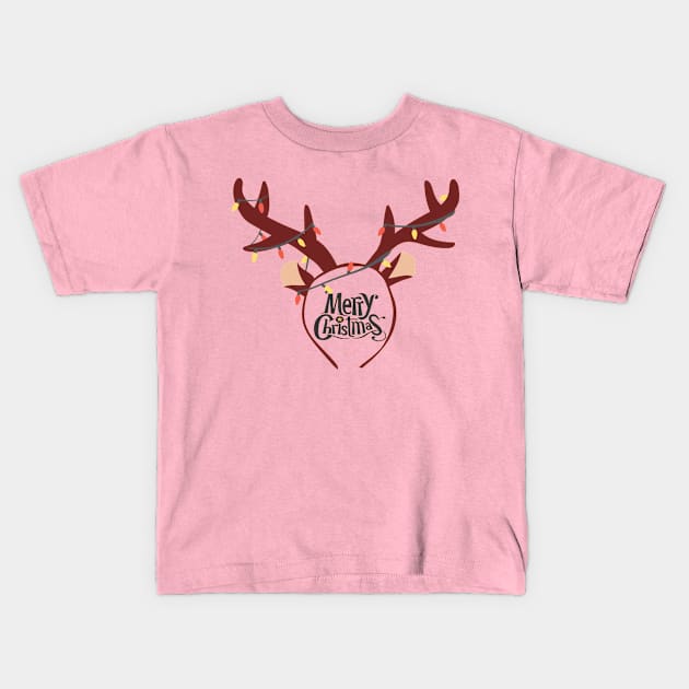 Merry Christmas Reindeer Horn Kids T-Shirt by Christamas Clothing